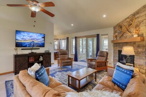 Smart TV, fireplace, DVD player - Sweet Retreat: Bright Home with Sunroom, Fireplace, Fenced Yard, Mountain Views, Near Hot Springs (Pagosa Springs)