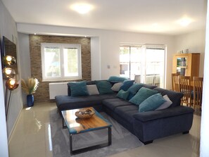 TV, DVD player, foosball, table tennis