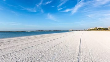 Plage à proximité, chaises longues, serviettes de plage