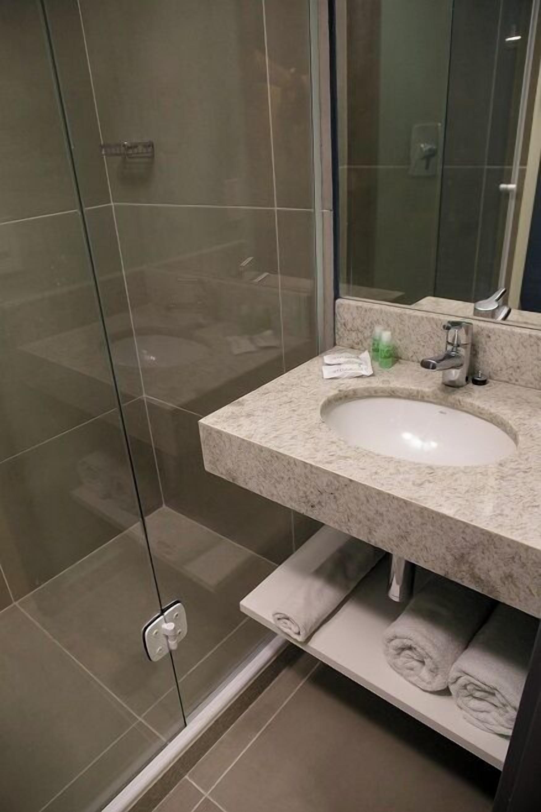 shower, eco-friendly toiletries, towels, soap