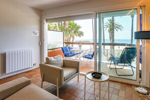 Apartment, 2 Bedrooms, Ocean View | Living area - Newly Renovated Beachfront Apartment Ideally Located in Penelope (Sitges)