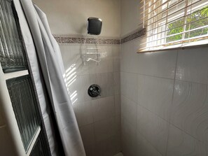 Shower, towels, toilet paper