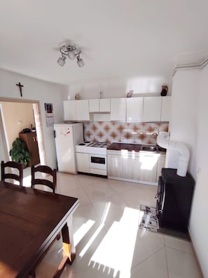 Basic Apartment, 1 Bedroom, Terrace, Garden View | Private kitchen | Fridge, microwave, stovetop, electric kettle