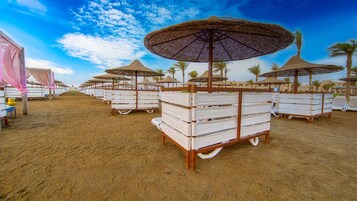 Private beach, beach cabanas, sun loungers, beach umbrellas