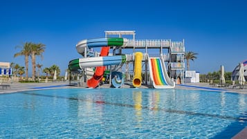 8 outdoor pools, pool umbrellas, pool loungers