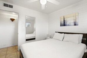 1 bedroom, desk, iron/ironing board, travel cot