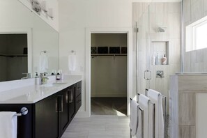 Combined shower/tub, hair dryer, towels, soap - Polar Express (Austin)