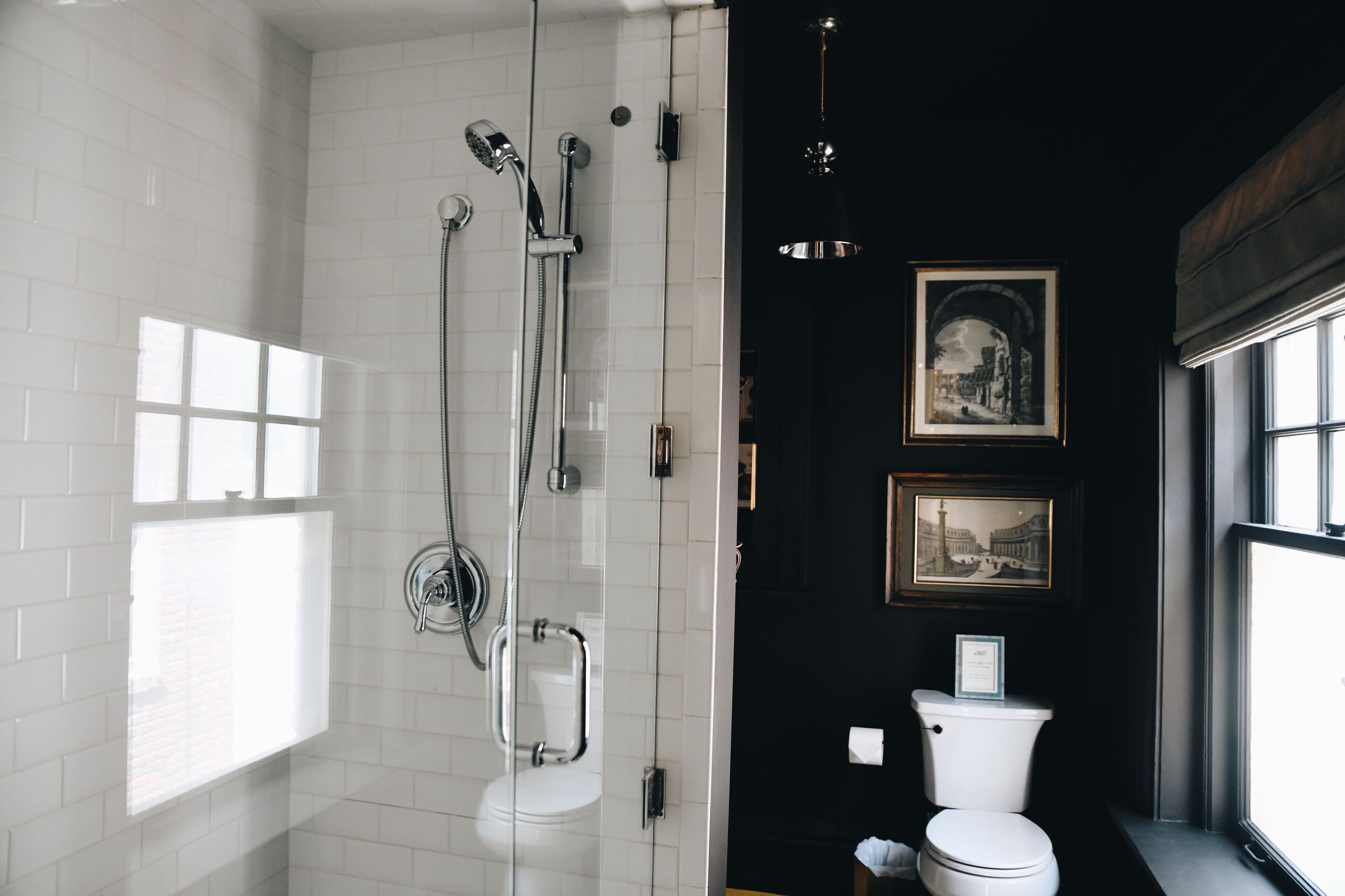 shower, rainfall showerhead, designer toiletries, hair dryer