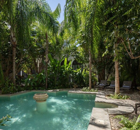 Outdoor pool, open 8:00 AM to 9:00 PM, pool loungers