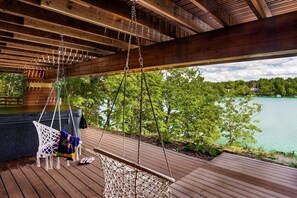 Terrace/patio - Gorgeous view of Long Lake, Lakefrontcabin hottub fireplace kayaks paddleboards (Waupaca)