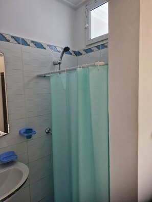 Shower, hair dryer, toilet paper