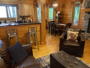 Smart TV, fireplace, video games, DVD player