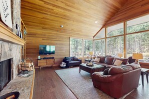 Fernseher, Kamin, Bücher