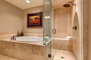 Bathtub, hair dryer, shampoo