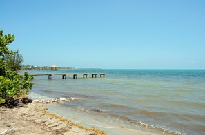 On the beach, sun loungers, beach towels