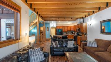 Duplex, 5 Bedrooms, Mountain View, Slope side (5 Bedrooms) | Living area | 50-inch TV with cable channels, fireplace, video game console