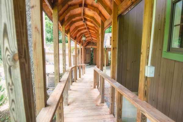 Wrap around porch has ramp to front door