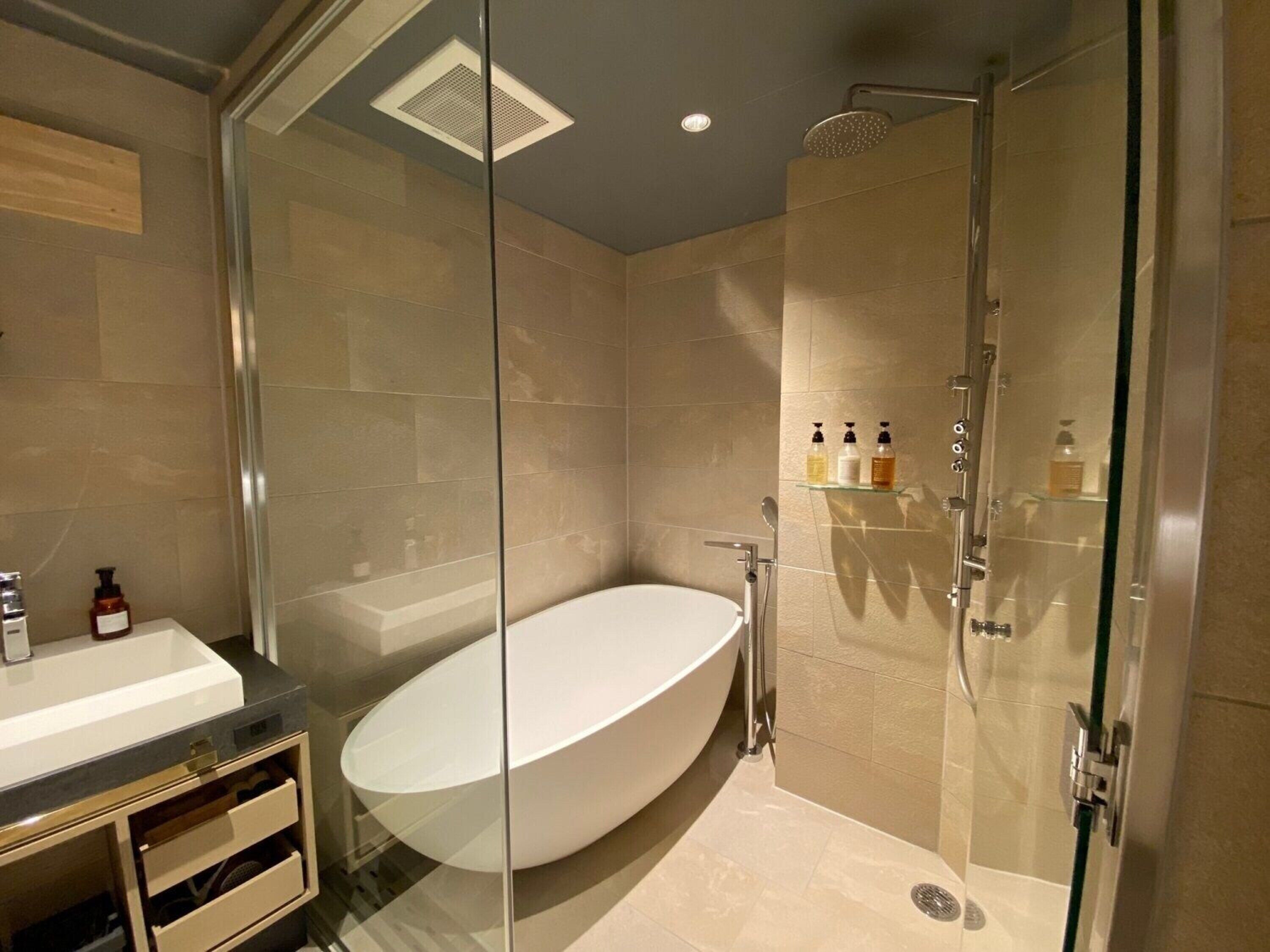 free toiletries, hair dryer, slippers, electronic bidet