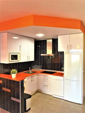 Kühlschrank, Mikrowelle, Herdplatte, Geschirrspüler