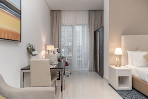 1 bedroom, desk, laptop workspace, iron/ironing board