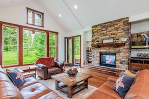 Smart TV, fireplace, video games, DVD player