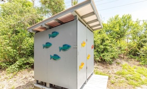A utility box with fish decorations on its side. - Always Beachin' - Custom Home in quiet Channelbend; Sleeps 10 (Surf City)