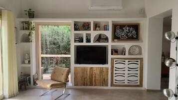 Televisie, een dvd-speler en boeken