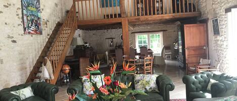 Smart TV, fireplace, DVD player, books