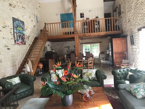 Smart TV, chimenea, reproductor de DVD y libros 