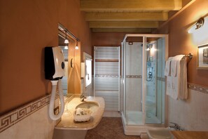 Shower, free toiletries, hair dryer, bidet