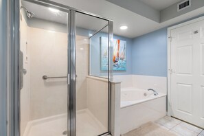 Combined shower/bathtub, jetted bath