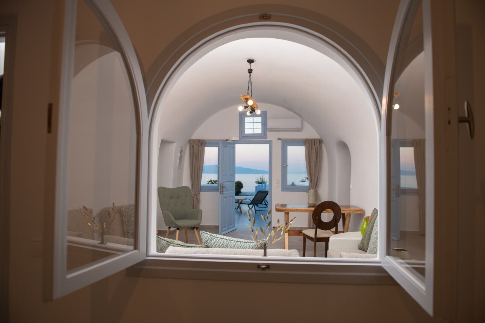Luxury Cave Suite, Jetted Tub, Sea View & Sunset View | 1 quarto, roupas de cama de algodão egípcio, roupas de cama premium