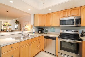 Fridge, microwave, oven, stovetop - Island South 33 Ocean View Condo On Third Floor (St. Augustine)