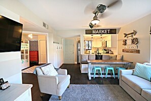 TV, DVD player, books