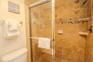 Baignoire, sèche-cheveux, serviettes fournies, savon