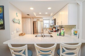 Fridge, microwave, oven, dishwasher