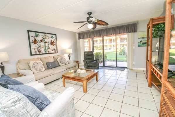 Flat-screen TV, DVD player