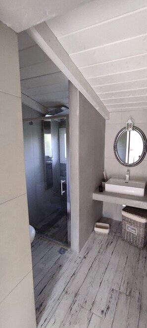 Combined shower/bathtub, hair dryer, bidet, towels