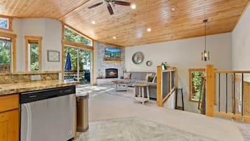 House, Multiple Beds (The Speckled Gem) | Living area | 46-inch Smart TV with digital channels, TV, fireplace