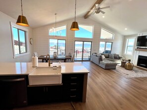 Smart TV, fireplace, table football