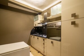 Fridge, oven, stovetop, coffee/tea maker