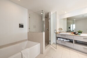 Bathtub, hair dryer, towels