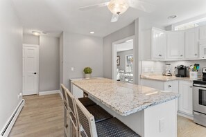 Fridge, microwave, oven, stovetop - Dennis Dreams: 037-D  Heated Pool, Walk to Mayflower Beach, Sleeps 10 w/Guest House in Dennis (Dennis)