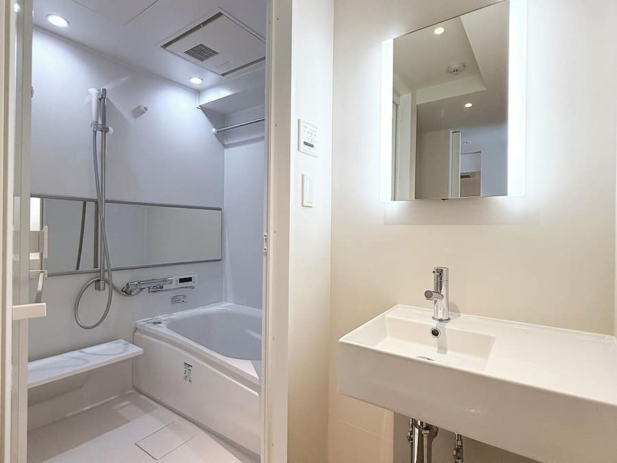 Separate tub and shower, free toiletries, hair dryer, slippers