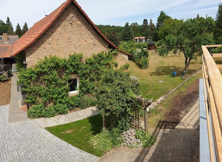 Terrace/patio. Vacation apartment 1 - Ferienhof Rätzsee