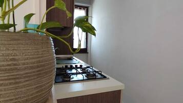 Réfrigérateur, four, plaque de cuisson, cafetière/bouilloire