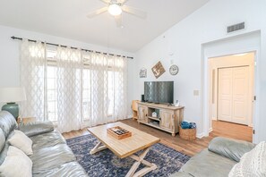 TV, DVD player, books