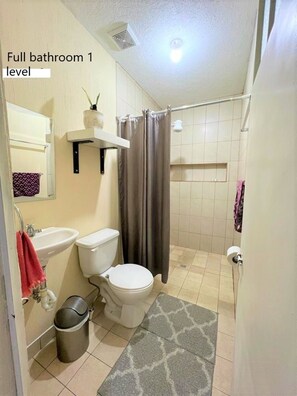 Shower, bidet, towels, soap