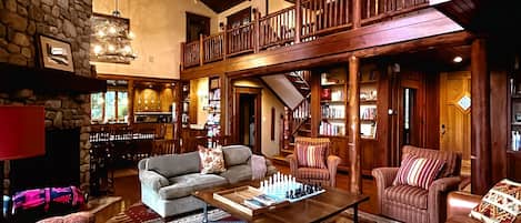 Smart TV, fireplace, video games, DVD player