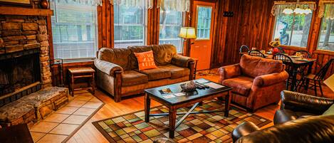 TV, fireplace, table football, ping pong